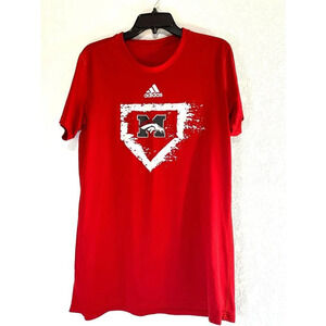 Adidas Womens Graphic Tee Shirt Red Size L Flaw Small Hole